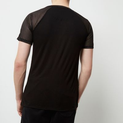 Black mesh raglan sleeve T-shirt